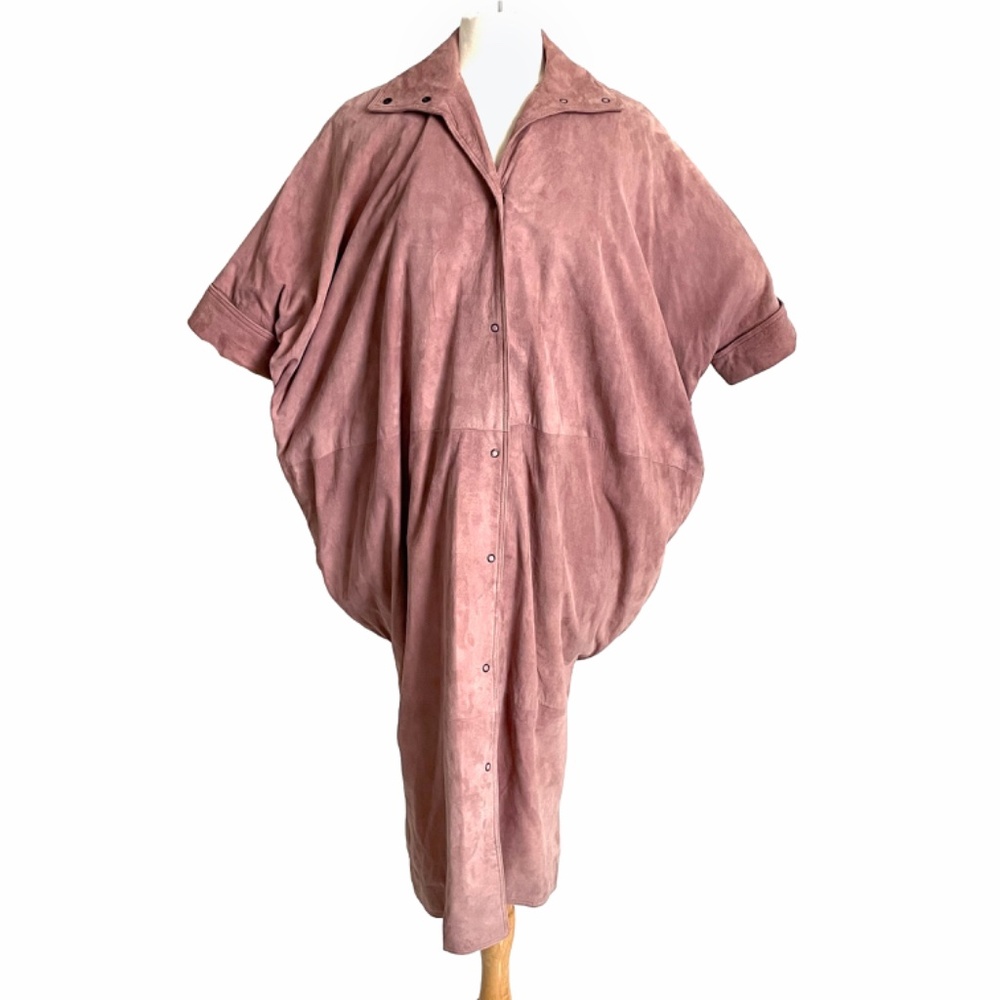 Fendi Jacket Batwing Sleeve Long Cocoon Duster Rose Pink Suede Leather Rare - Picture 1 of 17